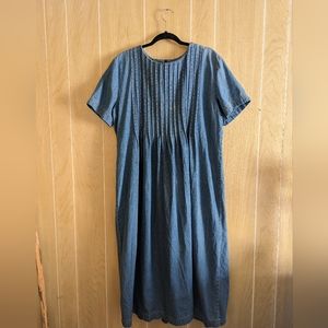 VTG Women's Plus 16 Denim Dress Cottagecore Short Sleeve Pleated Northwest Blue